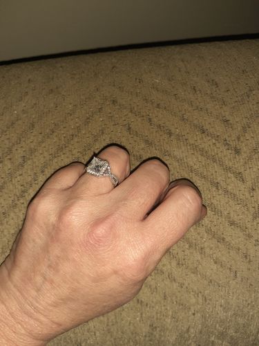 Customer photo review of Princess White Sapphire Halo Twisted Pave Sterling Silver Ring