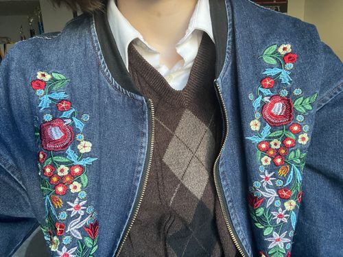 Customer photo review of Cottagecore Embroidered Denim Jacket