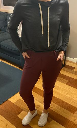 Customer photo review of Work Hard Play Hard Trousers - Maroon | MT LUXE