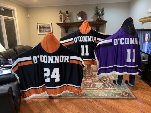 Customer photo review of Personalized Hockey Hooded Blanket