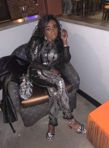 Customer photo review of Sequined Round Neck Retro See-Through Jumpsuit