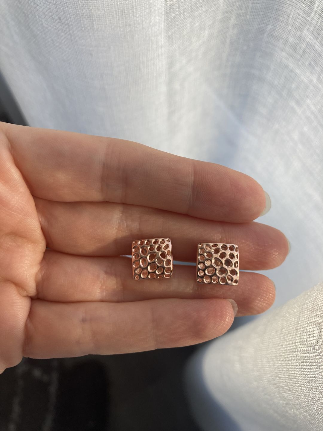 Customer photo review of Lattice Pebble Stud Earrings