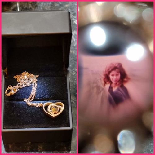 Customer photo review of 3 Heart Necklace Personalized Projection Photo Necklace