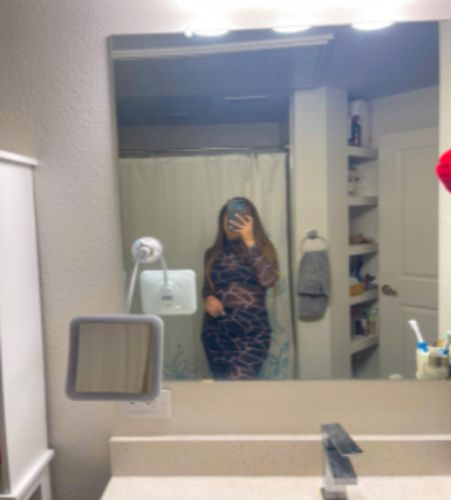 Customer photo review of Graphic Print Classic Mesh See-Through Midi Dress