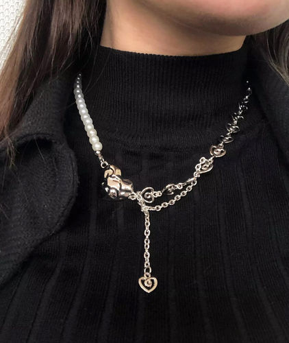 Customer photo review of Pearl Asymmetric Heart Necklace