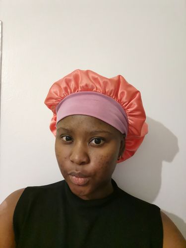 Customer photo review of Satin Hair Bonnet Bed Hat Head Cover