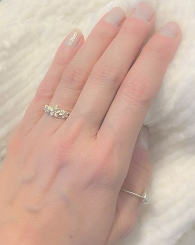 Customer photo review of Three Plumeria 4-6-4mm Pink CZ Ring
