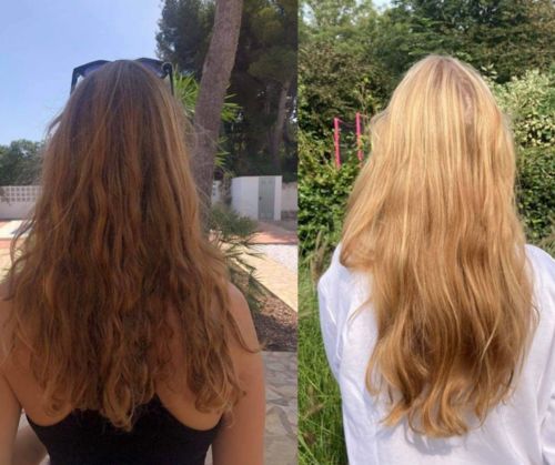 Customer photo review of Spray éclaircissant artisanal pour des mèches naturelles