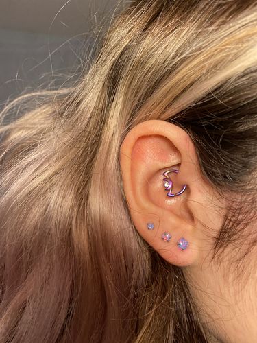 Customer photo review of Crescent Moon with Gem Bendable Daith Ring