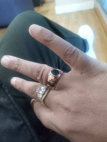 Customer photo review of Men's Oval Cut Sapphire Pinky Band 18K Rose Gold Over Solitaire Ring with 2 Natural Diamonds