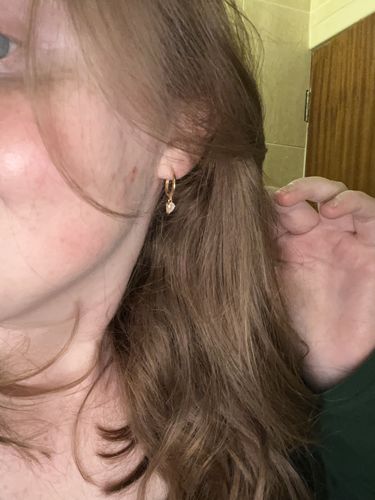 Customer photo review of Moonstone Charm Hoop Earrings