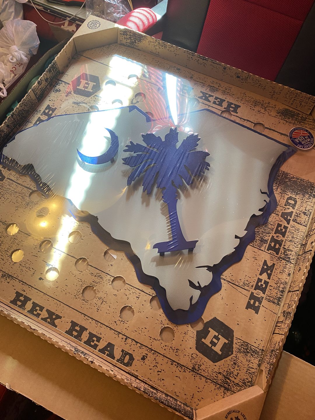 Customer photo review of South Carolina State Emblem 3D Vintage Metal Artwork Blue 24" x 18"