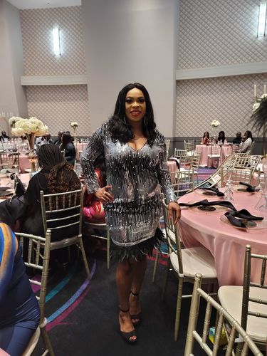 Customer photo review of Feather Party V Neck Mini Dress