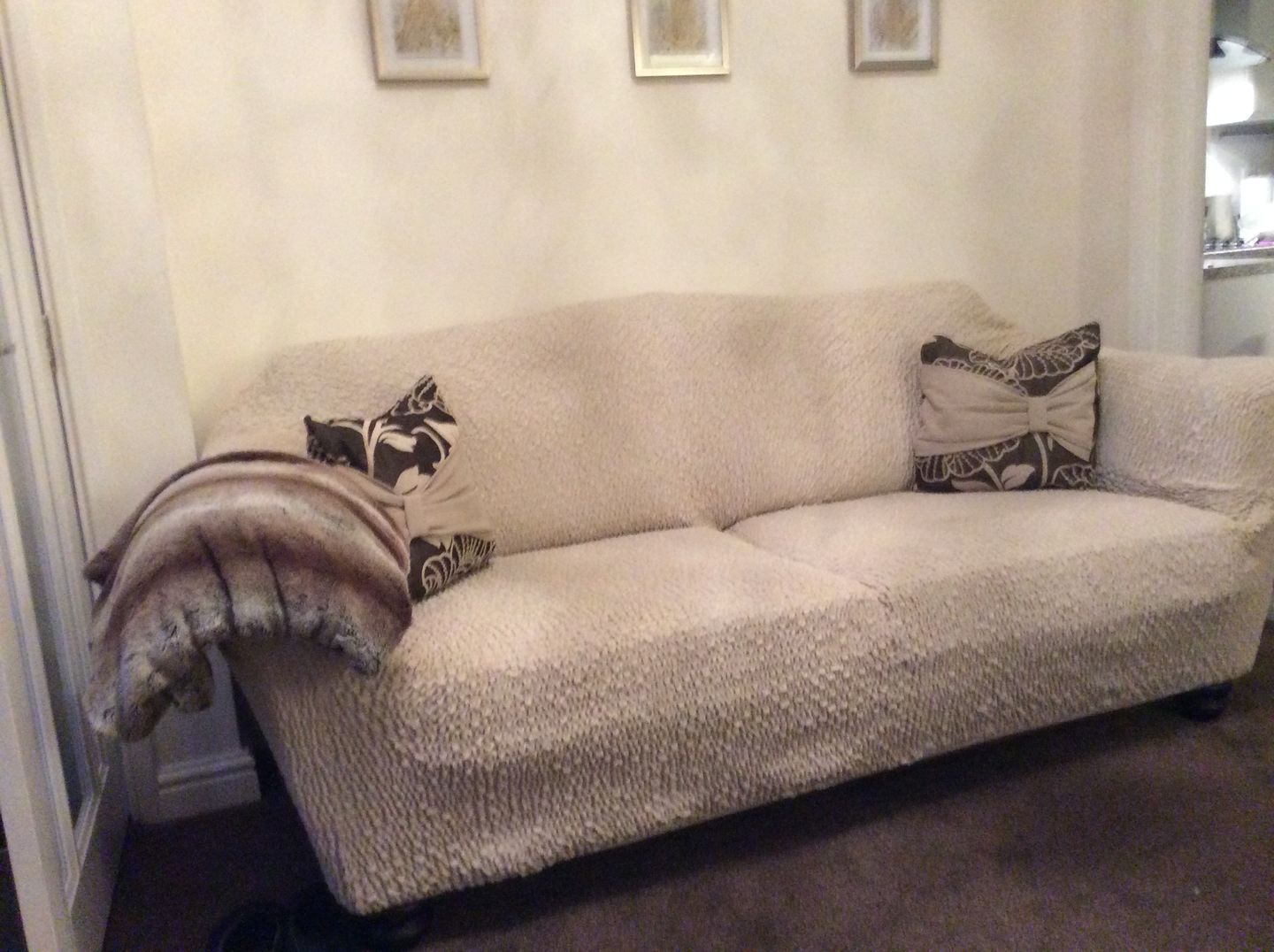 Customer photo review of 3 Seater Sofa Cover - Beige, Velvet Collection