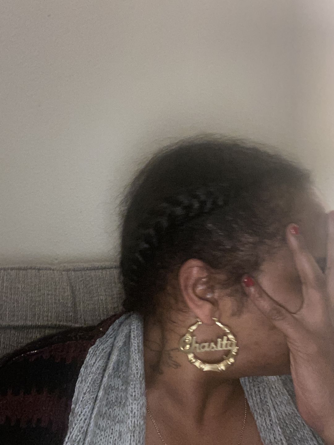 Customer photo review of 2" Bamboo Name Earrings