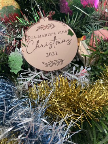 Customer photo review of First Christmas Laurel Christmas Bauble