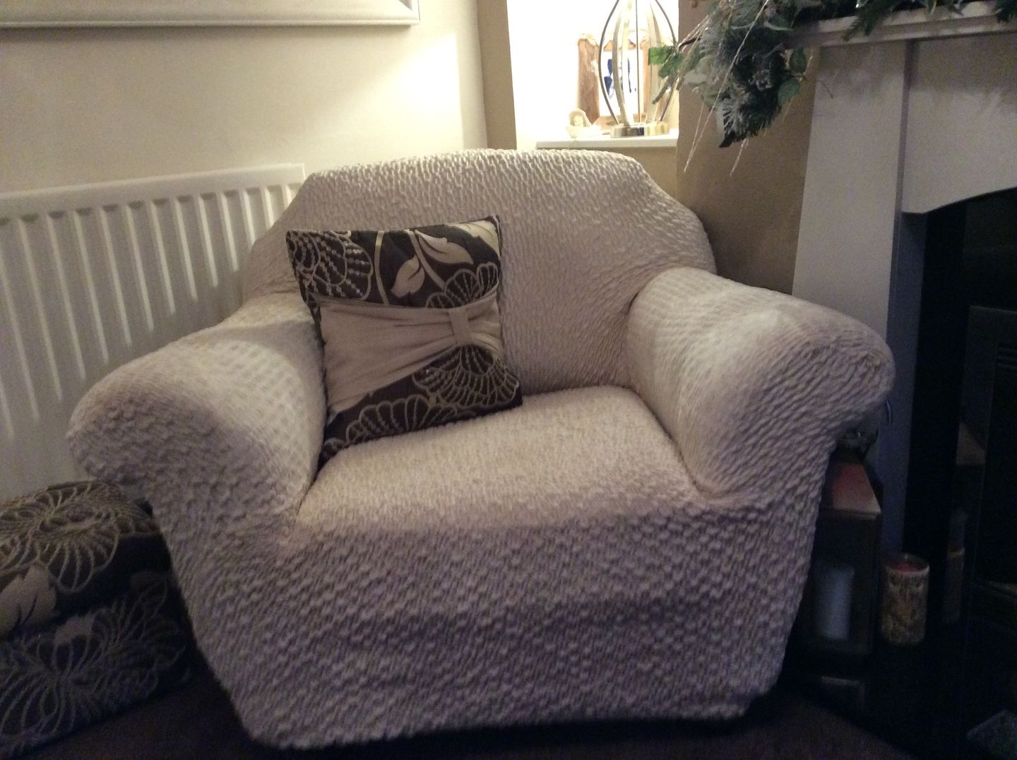 Customer photo review of Arm Chair Cover - Beige, Velvet