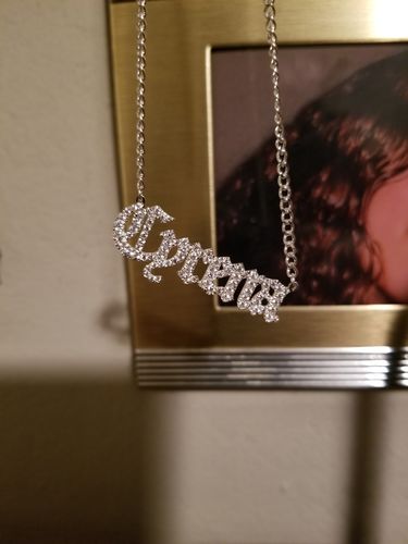 Customer photo review of Iced Old English Silver Custom Name Necklace