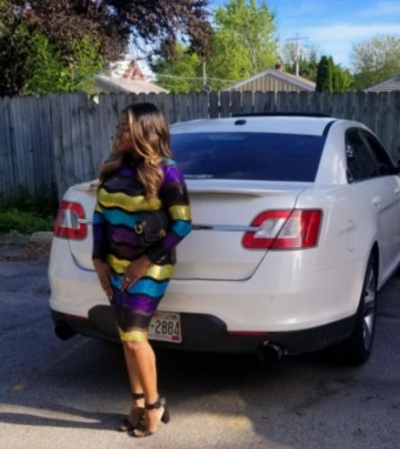 Customer photo review of Sequined Colorful See-Through High Neck Mini Dress