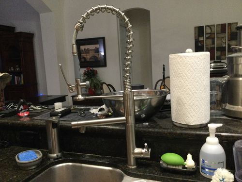 Customer photo review of Klempner Professional Pull Down Spray Dual Handle Swivel Spout Kitchen Faucet