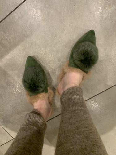 Customer photo review of Pointed Toe Backless Pompom Slippers Mules