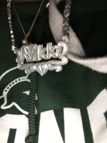 Customer photo review of Double Plated Script Name Necklace with Hugs and Kisses Chain