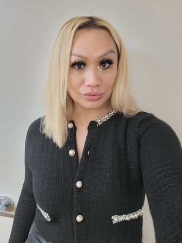 Customer photo review of Faux Pearl Decor Tweed Knitted Cardigan