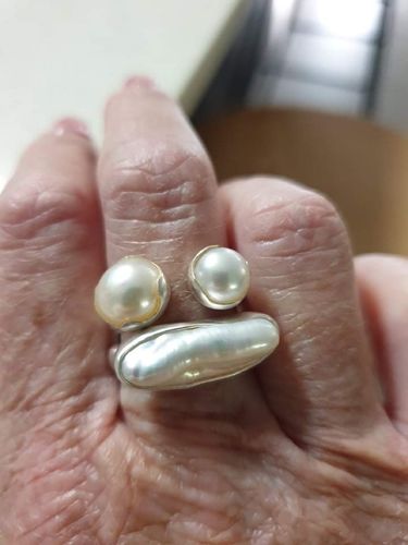 Customer photo review of DOUBLE PEARL RING - SILVER