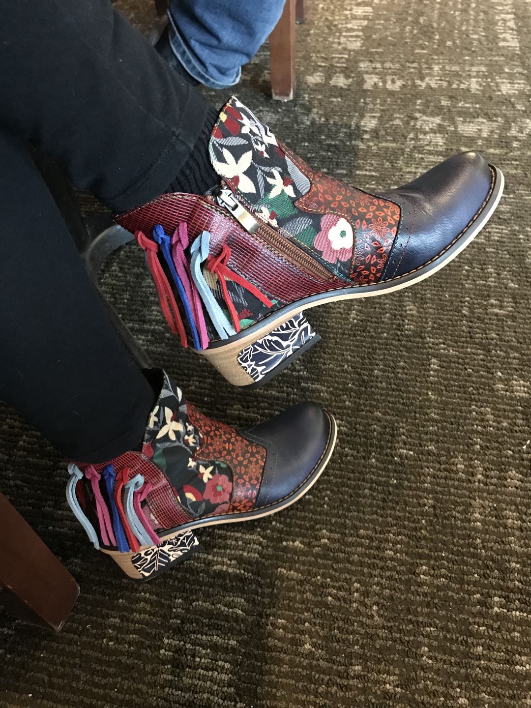 Customer photo review of Casual Leather Tassel Jacquard Boots