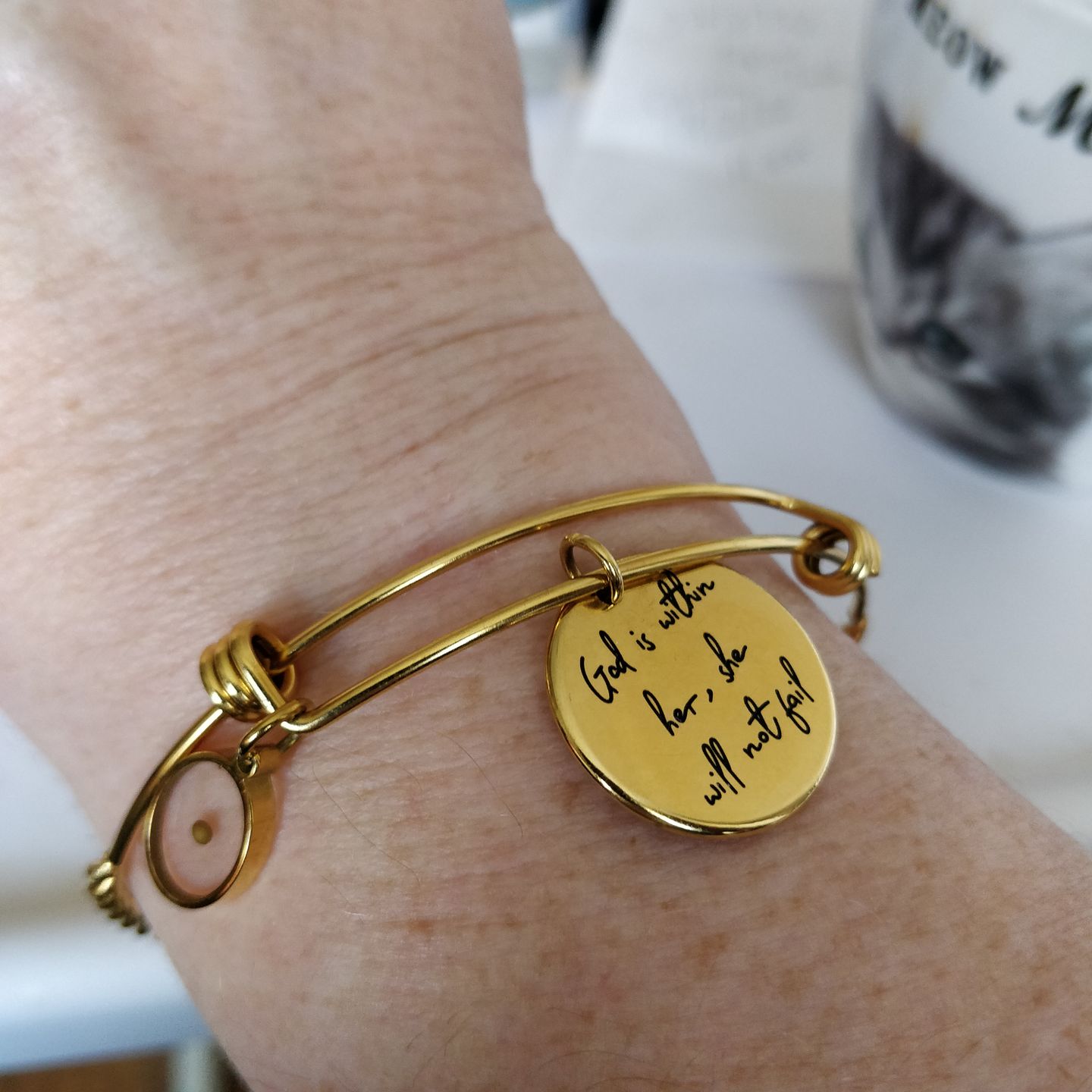 Customer photo review of God is Within Her, She Will Not Fail Bracelet