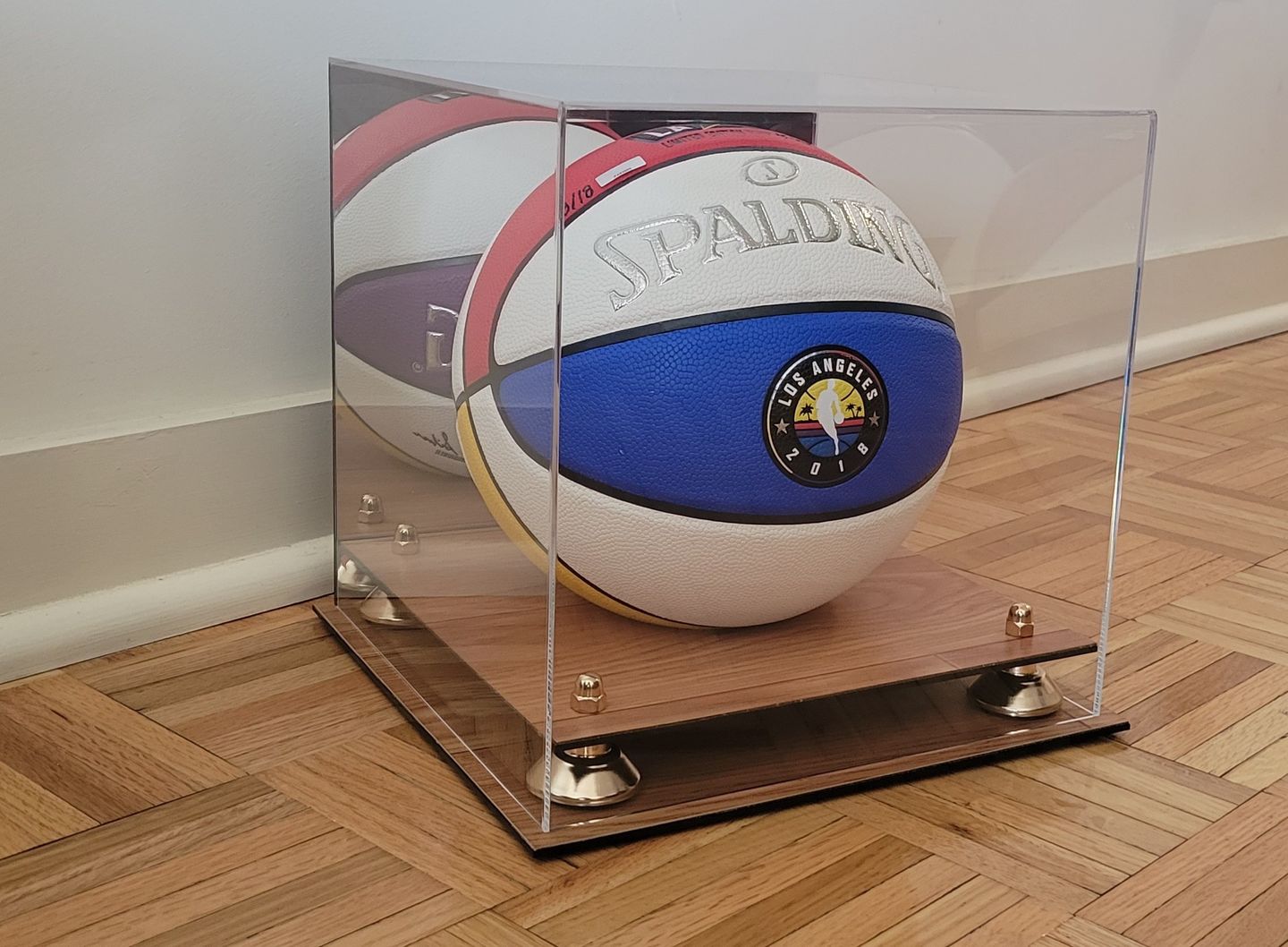 Customer photo review of Acrylic Full Size Basketball Display Case - Mirror (B01/A001)