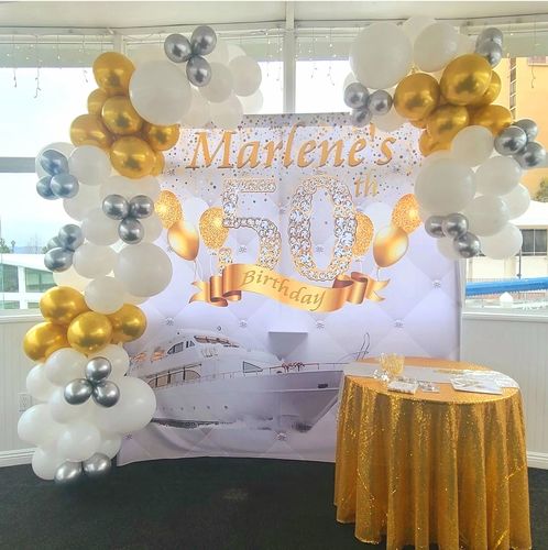 Customer photo review of Gold and Silver Step and Repeat Birthday Backdrop with Heels - Designed, Printed & Shipped