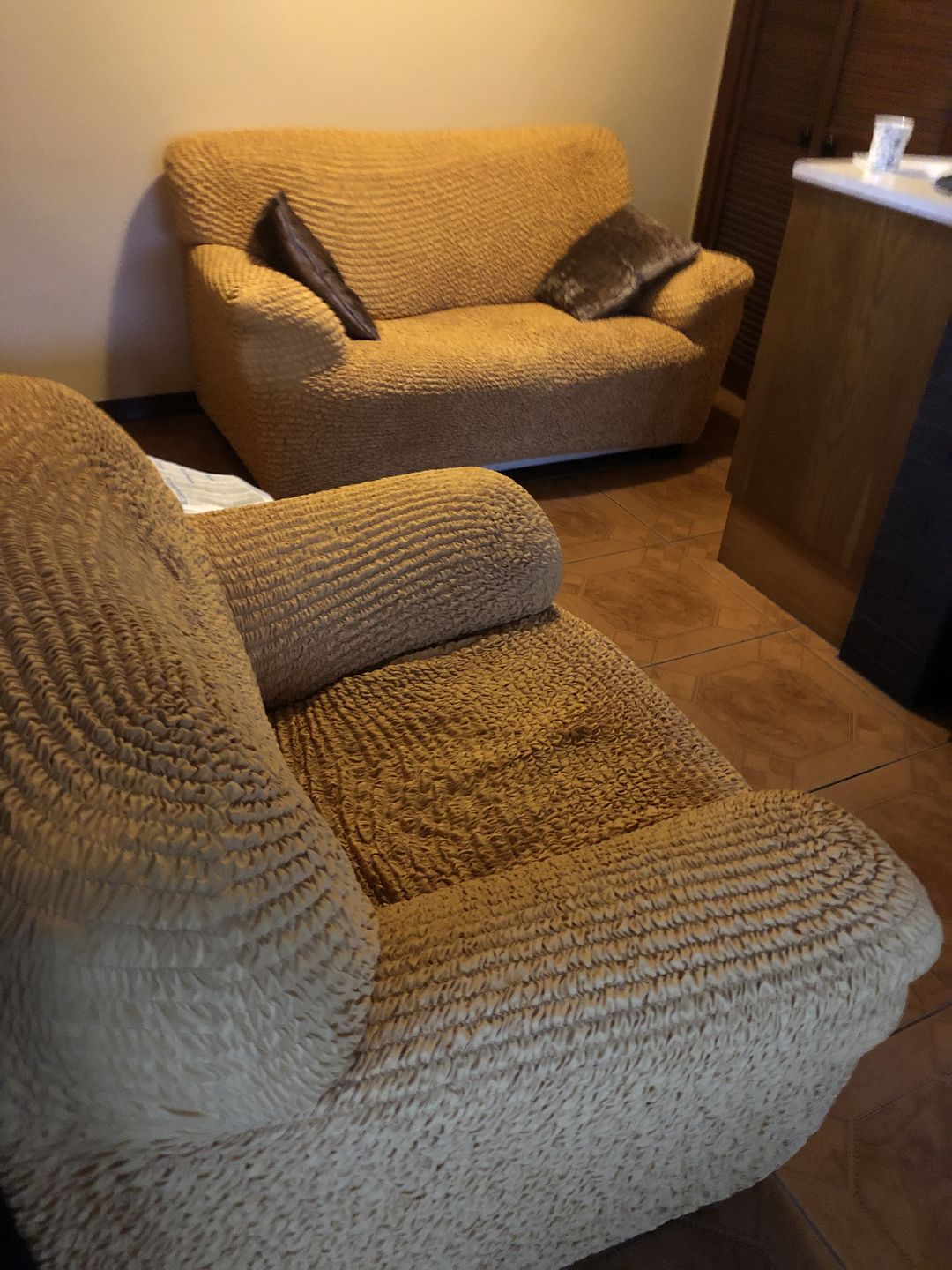 Customer photo review of 2 Seater Sofa Cover - Mango  Microfibra
