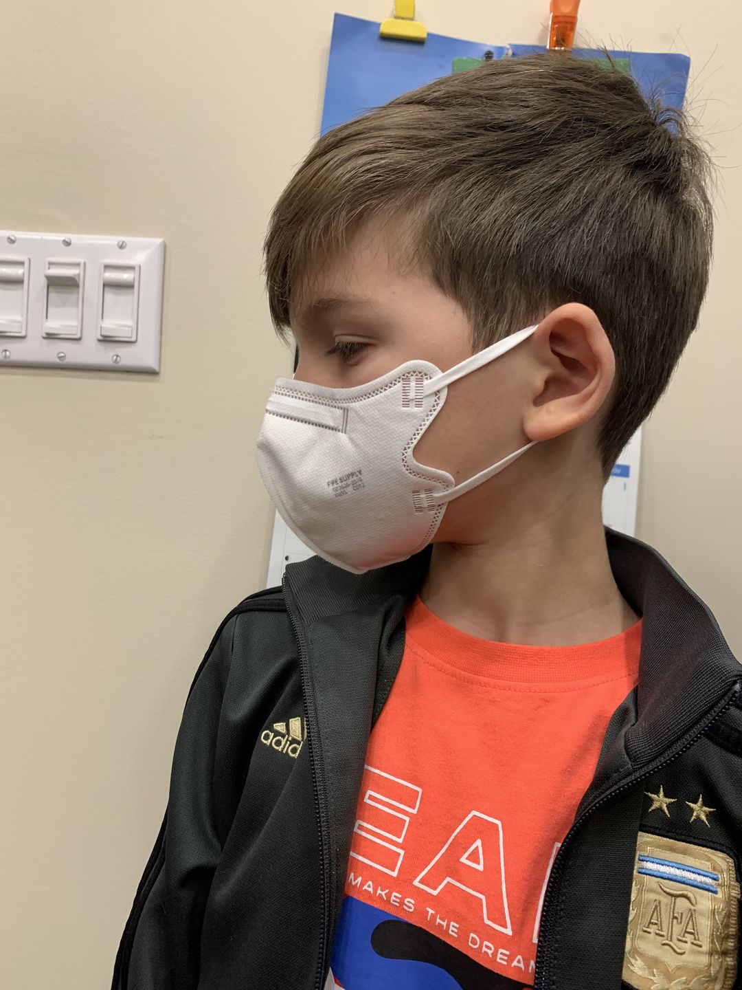 Customer photo review of Kids KN95 Protective Respirator Face Mask Each Individually Sealed by PPE Supply (5PCS or 20PCS) (White/Black)