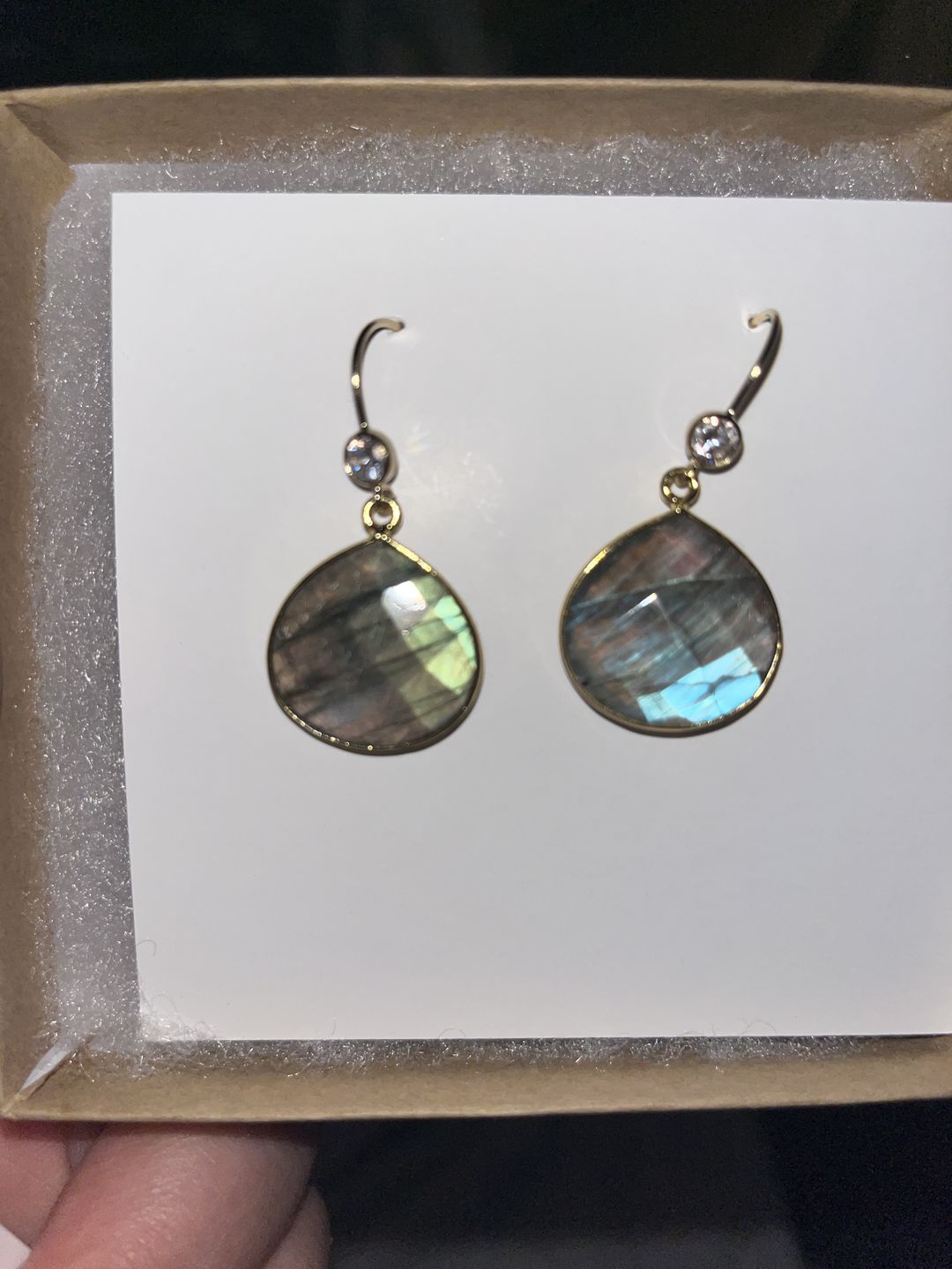 Customer photo review of Labradorite Crystal Earrings for a Positive Change in Your Life