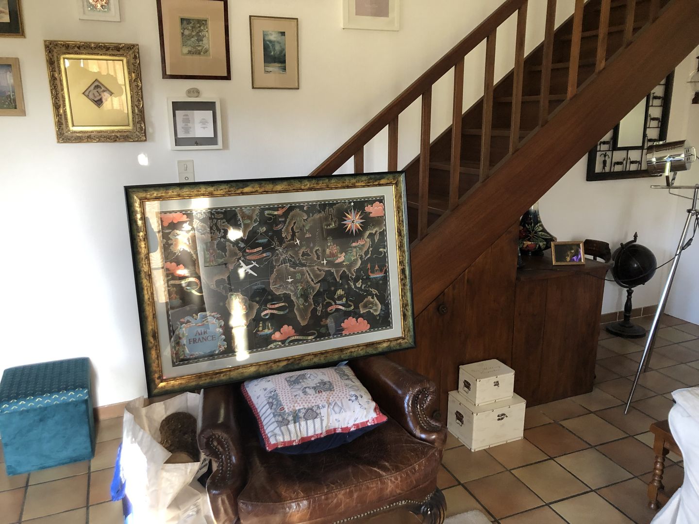 Customer photo review of Old Air France World Map, 1947 by Lucien Boucher - Large Aircraft Route Wall Chart - Historical Airline Art