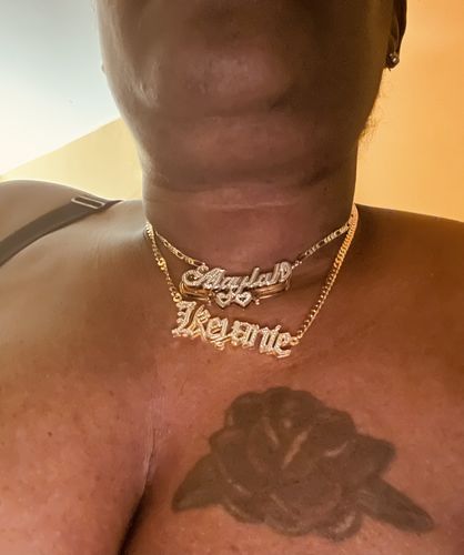 Customer photo review of Double Plated Gothic Name Necklace with Figaro Chain