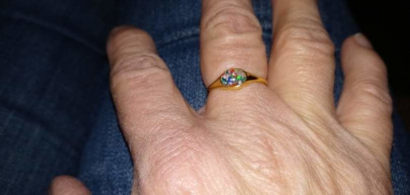 Customer photo review of Golden Oval Ring with Cremation Ashes
