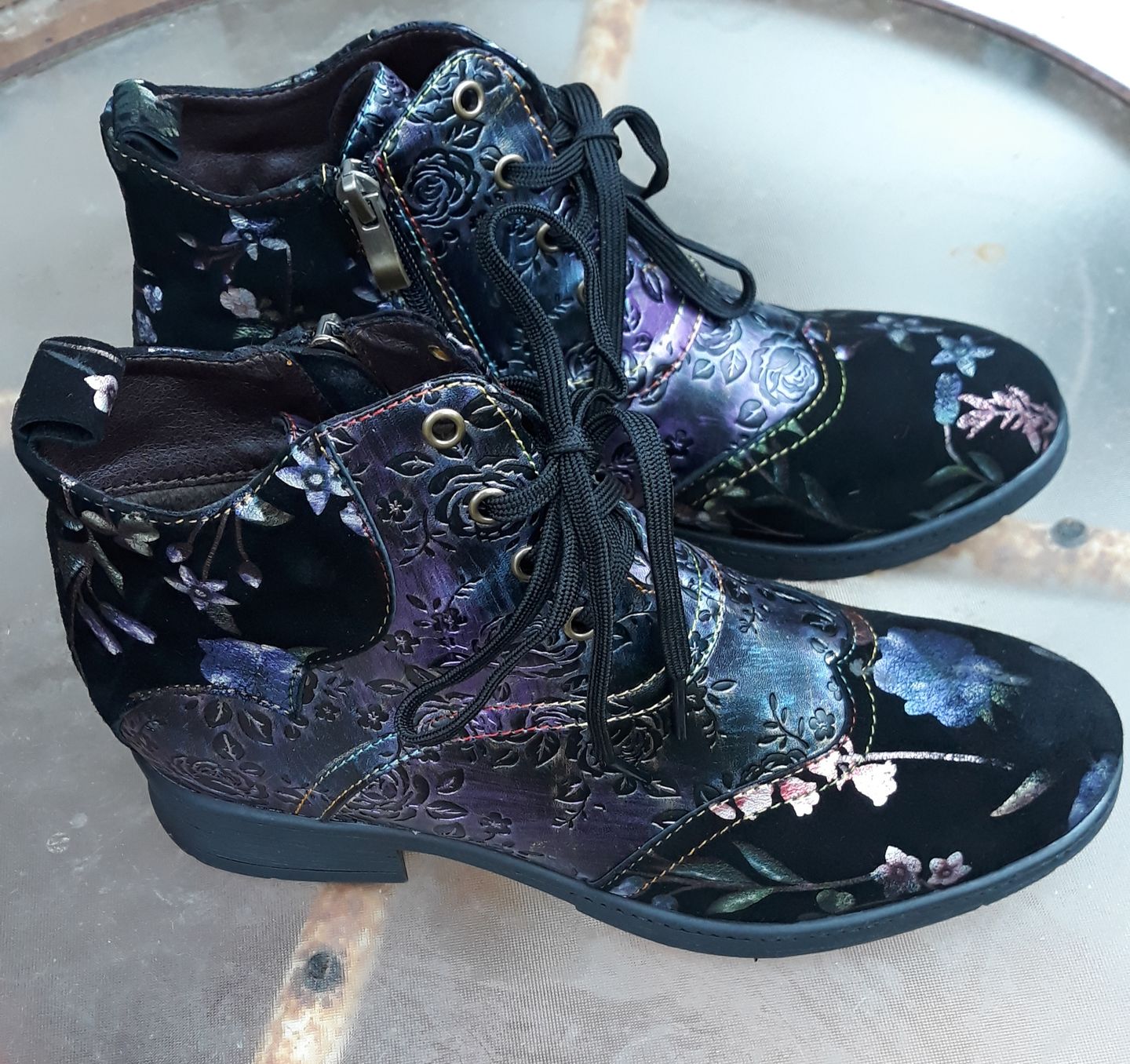 Customer photo review of Genuine Leather Embossed Comfy Ankle Boots