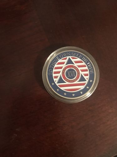 Customer photo review of 16 Year Patriotic Stars and Stripes AA/NA Recovery Medallion - 40mm Fancy Chip/Coin - Red/White/Blue