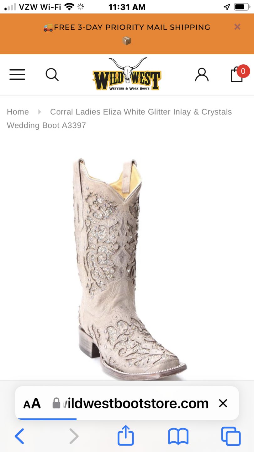 Customer photo review of Corral Ladies Eliza White Glitter Inlay & Crystals Wedding Boot A3397
