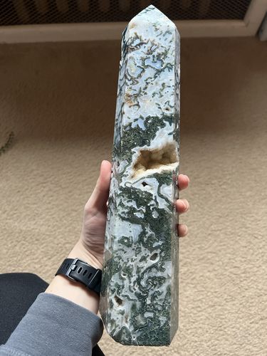 Customer photo review of Giant Heavy Moss Agate Tower