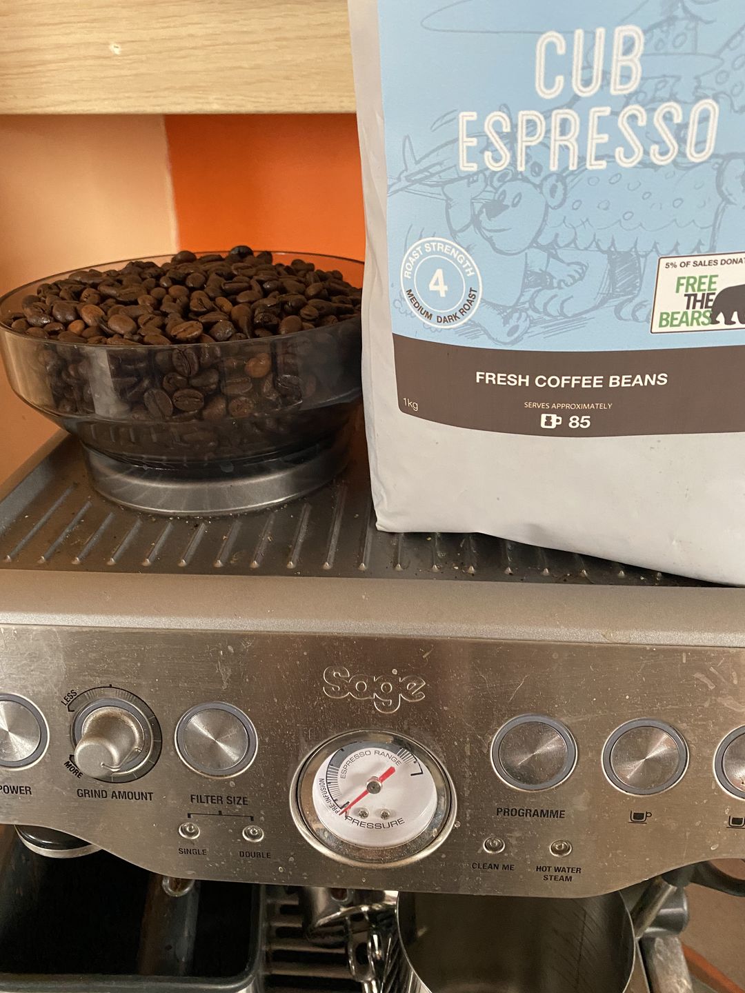 Customer photo review of Brown Bear Cub Espresso Coffee, Strength 4, Medium Dark Roast