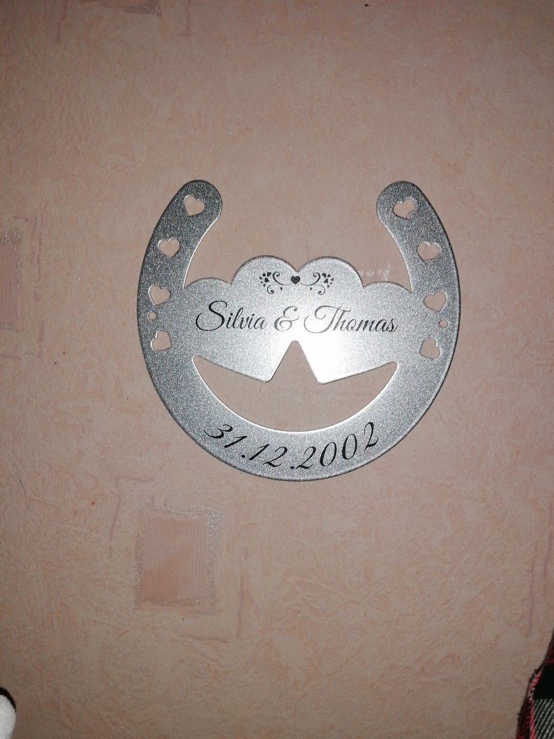 Customer photo review of Glückshufeisen aus edlem Stahl noble Design (personalisierbar) - ausgefallenes Hochzeitsgeschenk