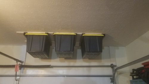 Customer photo review of Overhead Storage Bin Rail System - Made in USA