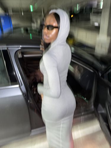 Customer photo review of Matte Frame Hooded Dress In Gray