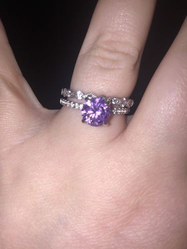 Customer photo review of Louily Classic Round Cut Amethyst Purple Engagement Ring In Sterling Silver
