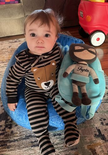 Customer photo review of Personalized Superhero Doll Boy Backpack