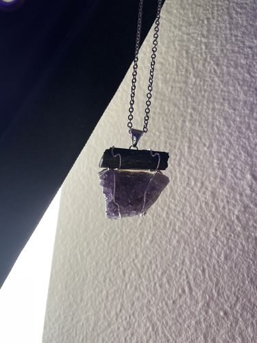 Customer photo review of Raw Amethyst & Black Tourmaline Pendant