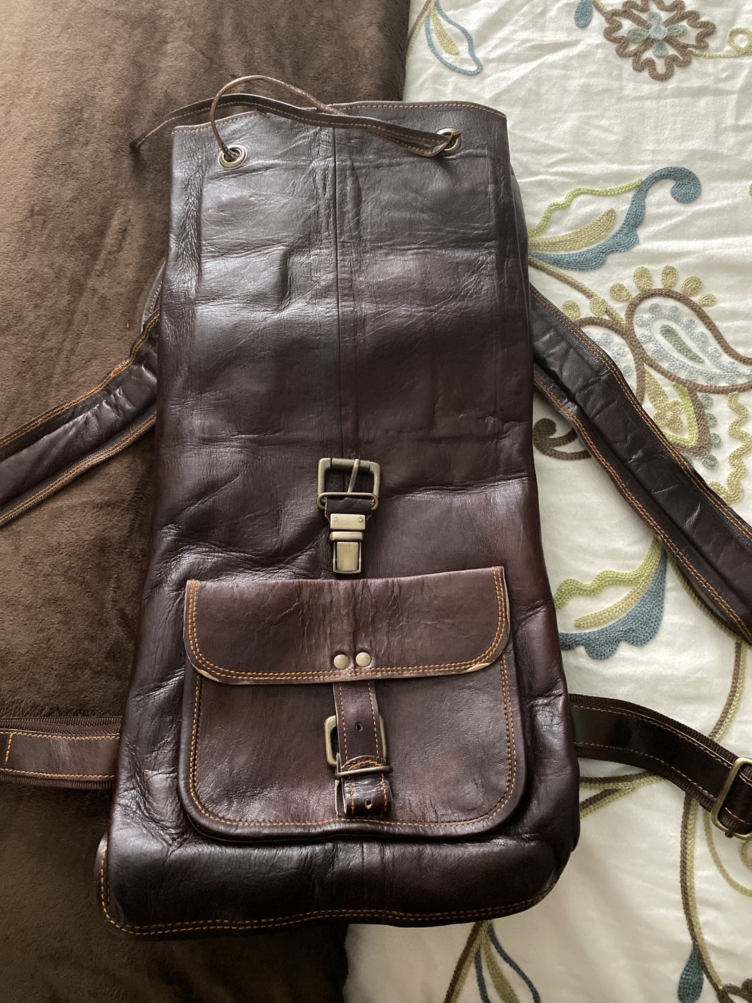 Customer photo review of Large Leather Outdoor Hiking Travel Backpack Rucksack